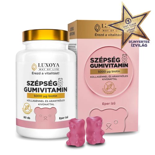 SZÉPSÉG GUMIVITAMIN – BIOTINNAL, KOLLAGÉNNEL ÉS ARANYKÖLES KIVONATTAL - Eper ízű - 60db