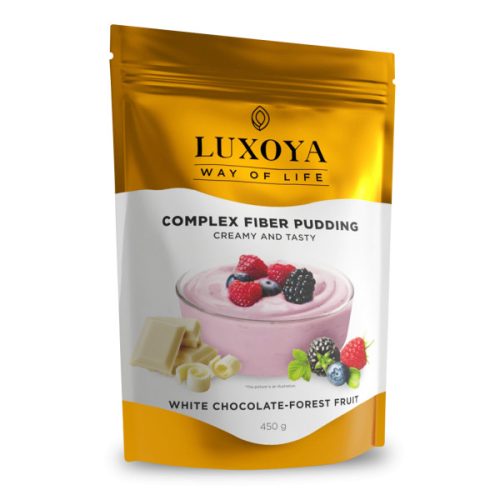 Luxoya Complex Fiber Pudding (Rostpuding fehérjével) 450 g - Fehér csokoládé-Erdei gyümölcs ízű